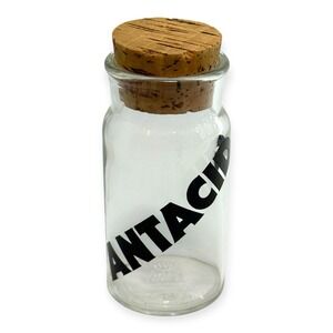 VTG 1970s Wheaton Glass ANTACID Medicine Typography Apothecary Jar Cork Stopper